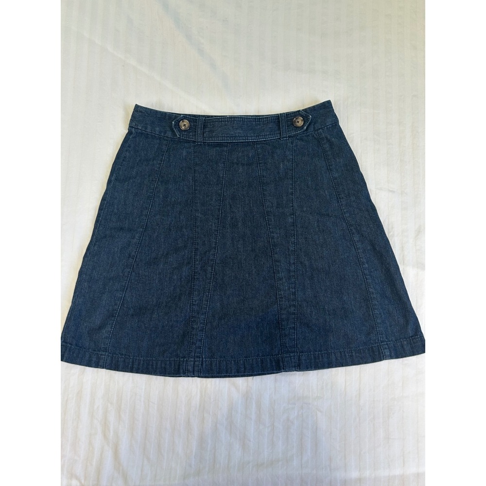 Ann Taylor Petites Dark Wash Denim A-Line Skirt Size 2P Button Tab Waist